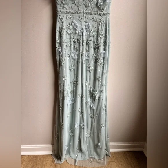 Mac Duggal Women’s Floral Embellished Flutter Sleeve Gown Size 2 Light Mint - Picture 7 of 9